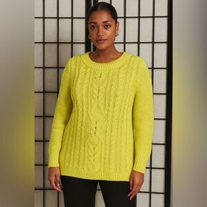 Old Navy Cable Knit Crochet Pattern Crewneck Sweater Yellow Green Medium